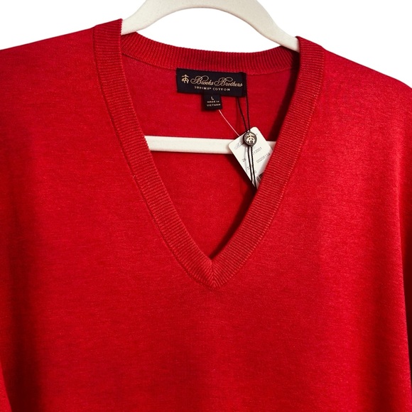 Brooks Brothers NWT Red Cotton V-Neck Sweater L 48” Preppy Classic Old Money - Picture 3 of 12